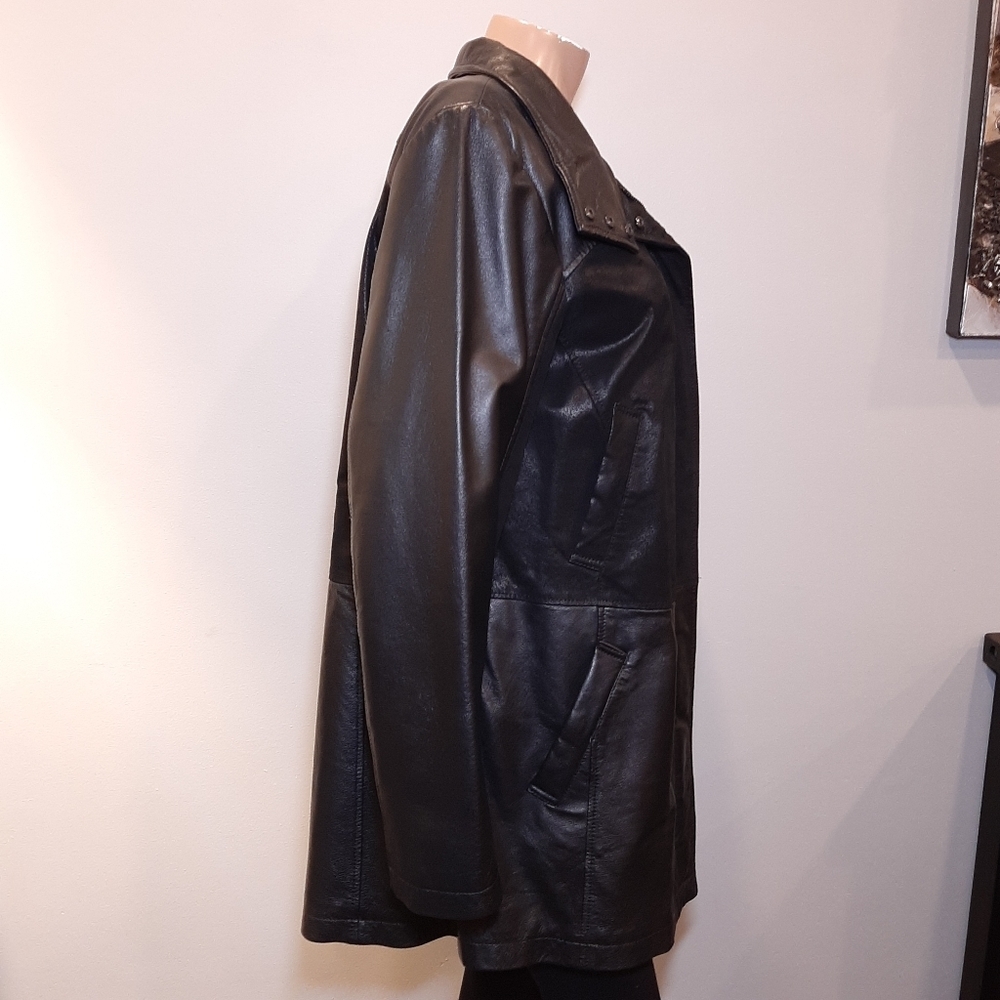 Blink By Danier Leather Jacket High Neck Mid Length Black Womens Size Large Coat - Picture 9 of 14